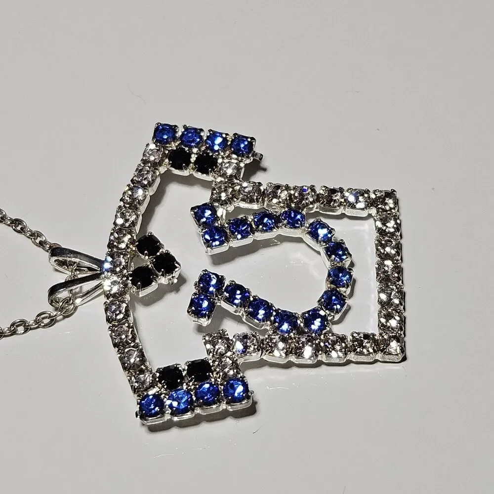 Indianapolis Colts Silver Tone Blue Rhinestone Pendant Necklace 18